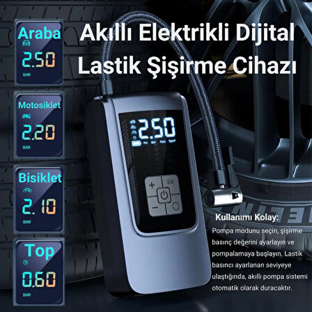 Coofbe 150psi 6000mAh Şarjlı Otomatik Araç Lastik Şişirme Pompası Araç Lastik Hava Kompresörü Led Işıklı