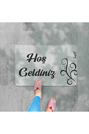hoş geldiniz yazılır Coco Görünümlü Dekoratif Dış Kapı Önü ve Iç Mekan Paspası