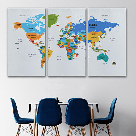 Harita Sepeti Dünya Haritası Dekoratif Kanvas Tablo Ülke ve Başkentli 1561