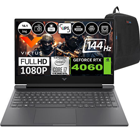 Hp Victus 16-R1051NT Intel Core I7-14700HX 32GB DDR5 1tb SSD RTX4060-8GB 16.1 Inç 144HZ Full Hd Freedos Gaming Laptop 9J234EAF05 + Weblegelsin Çanta