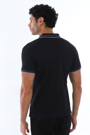 Erkek Lacivert Amerikan Pike Kumaş Polo Yaka Ribana Kısa Kollu T-Shirt - 134