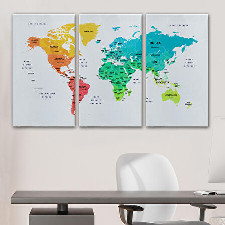 Harita Sepeti Türkçe Dünya Haritası Dekoratif Kanvas Tablo Ülke ve Başkentli 1562