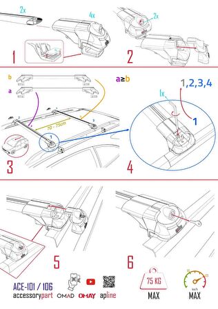 Ara Atkı Tavan Barı  ACE-1 Siyah