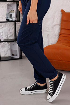 Kadın Açık Lacivert Yüksel Bel Lastikli Paça 4 Cepli Jogger Pantolon - 3070
