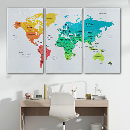 Harita Sepeti Dünya Haritası Dekoratif Kanvas Tablo Ülke ve Başkentli 1563