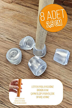 8 Adet Şeffaf 21-25 Mm Pvc Sandalye Profil Ayak Pabucu Sessiz Yumuşak Sandalye Zemin Koruyucu