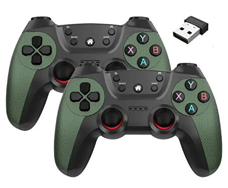 Hk Tech Joystick Gamepad Çiftli Tv ve Pc Uyumlu Oyun Konsolu 2.4ghz Yeşil