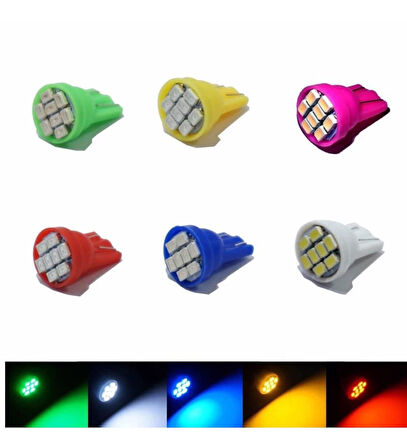 5 Adet Turuncu Renk T10 Park Ampulü Dipsiz Ampul Led Ampul 8 Ledli