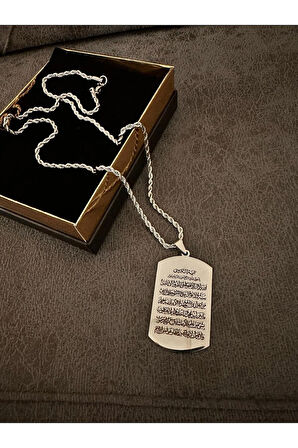 Ayetel Kürsi Yazılı Çelik Kolye (316 Paslanmaz Çelik)