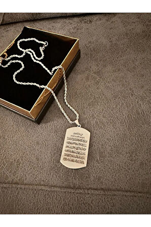 Ayetel Kürsi Yazılı Çelik Kolye (316 Paslanmaz Çelik)