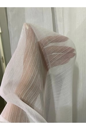 Ekru Renkli, Modern Ve Kaliteli Bambu Plus Simli Tül Perde - 1/3 Sık Pile