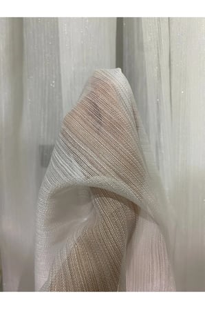 Ekru Renkli, Modern Ve Kaliteli Bambu Plus Simli Tül Perde - 1/3 Sık Pile