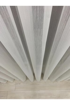 Simli Bambu Tül Perde Kırık Beyaz - 1/2,5 Pile Işıltılı Şık Salon Perdesi