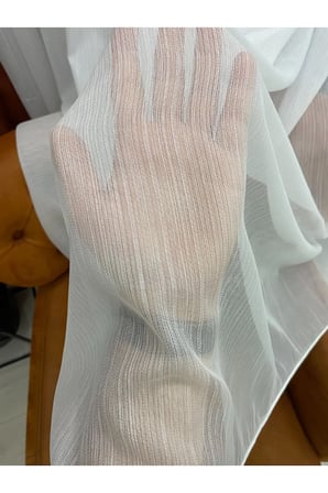 Ekru Renkli, Modern Ve Kaliteli Bambu Plus Mat Tül Perde - 1/3 Sık Pile