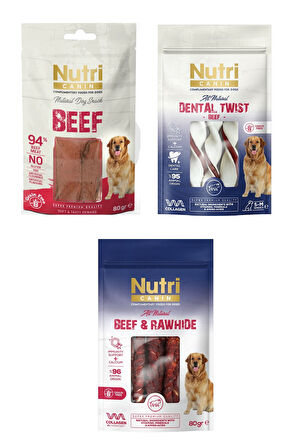 Nutri Canin Fileto + Dental + Rawhide Karma Sığır Etli Köpek Ödülü 80 Gr. 3 Lü Paket