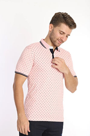 Erkek Pembe Amerikan Pike Kumaş Puantiye Polo Yaka Kısa Kol T-shirt - 13