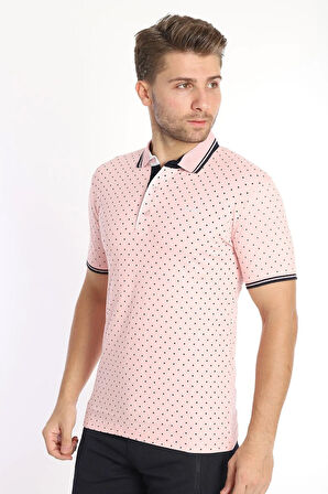 Erkek Pembe Amerikan Pike Kumaş Puantiye Polo Yaka Kısa Kol T-shirt - 13