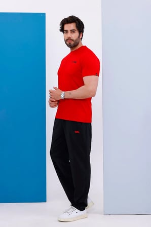 Erkek Battal Beden Kırmızı Bisiklet Yaka T-shirt Alt-üst Takımı - 101