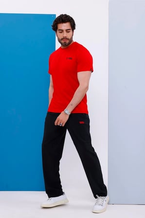 Erkek Battal Beden Kırmızı Bisiklet Yaka T-shirt Alt-üst Takımı - 101