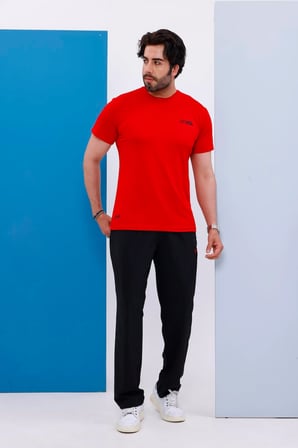 Erkek Battal Beden Kırmızı Bisiklet Yaka T-shirt Alt-üst Takımı - 101