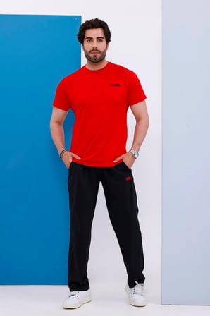 Erkek Battal Beden Kırmızı Bisiklet Yaka T-shirt Alt-üst Takımı - 101