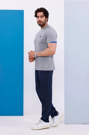 Erkek Battal Beden Açık Gri Bisiklet Yaka T-shirt Alt-üst Takımı - 130