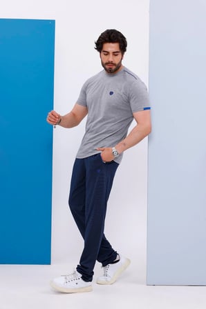 Erkek Battal Beden Açık Gri Bisiklet Yaka T-shirt Alt-üst Takımı - 130