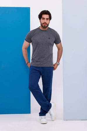 Erkek Battal Beden Antrasit Bisiklet Yaka T-shirt Alt-üst Takımı - 130
