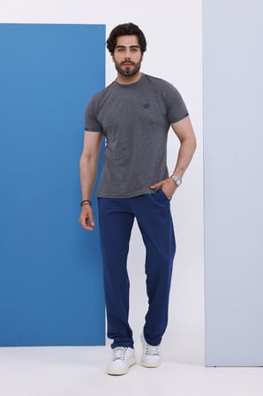 Erkek Battal Beden Antrasit Bisiklet Yaka T-shirt Alt-üst Takımı - 130
