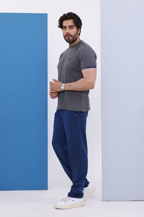 Erkek Battal Beden Antrasit Bisiklet Yaka T-shirt Alt-üst Takımı - 130
