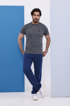 Erkek Battal Beden Antrasit Bisiklet Yaka T-shirt Alt-üst Takımı - 130