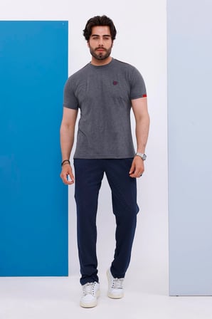 Erkek Battal Beden Gri Bisiklet Yaka T-shirt Alt-üst Takımı - 130
