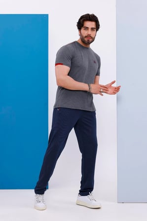 Erkek Battal Beden Gri Bisiklet Yaka T-shirt Alt-üst Takımı - 130