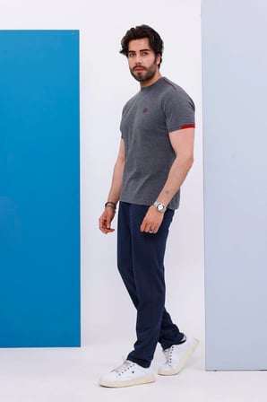 Erkek Battal Beden Gri Bisiklet Yaka T-shirt Alt-üst Takımı - 130