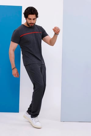 Erkek Battal Beden Amerikan Pike Kumaş Antrasit Bisiklet Yaka T-shirt Alt-üst Takımı - 133