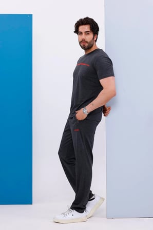 Erkek Battal Beden Amerikan Pike Kumaş Antrasit Bisiklet Yaka T-shirt Alt-üst Takımı - 133