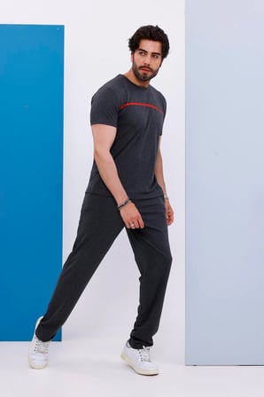 Erkek Battal Beden Amerikan Pike Kumaş Antrasit Bisiklet Yaka T-shirt Alt-üst Takımı - 133
