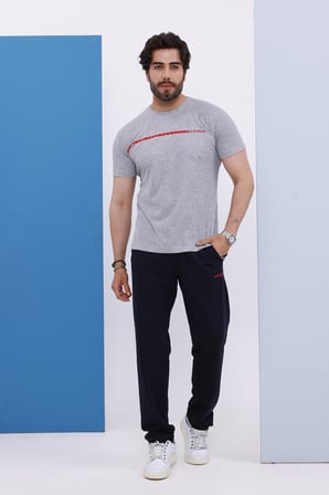 Erkek Battal Beden Amerikan Pike Kumaş Gri Bisiklet Yaka T-shirt Alt-üst Takımı - 133
