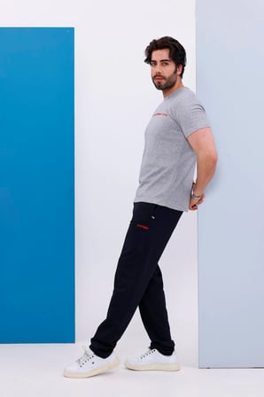 Erkek Battal Beden Amerikan Pike Kumaş Gri Bisiklet Yaka T-shirt Alt-üst Takımı - 133