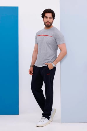 Erkek Battal Beden Amerikan Pike Kumaş Gri Bisiklet Yaka T-shirt Alt-üst Takımı - 133