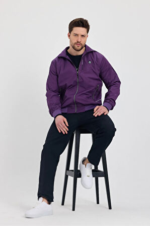 Erkek Mor Paraşüt Kumaş Dik Yaka Fermuarlı Eşofman Takımı - 4045