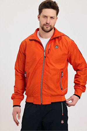 Erkek Turuncu Paraşüt Kumaş Dik Yaka Fermuarlı Eşofman Takımı - 4045