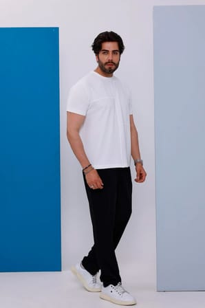 Erkek Beyaz Oversize Bisiklet Yaka Normal ve Battal Beden T-Shirt - 172