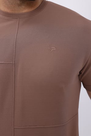 Erkek Kahverengi Oversize Bisiklet Yaka Normal ve Battal Beden T-Shirt - 172