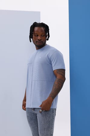 Erkek Mavi Oversize Bisiklet Yaka Normal ve Battal Beden T-Shirt - 172
