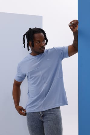 Erkek Mavi Oversize Bisiklet Yaka Normal ve Battal Beden T-Shirt - 172