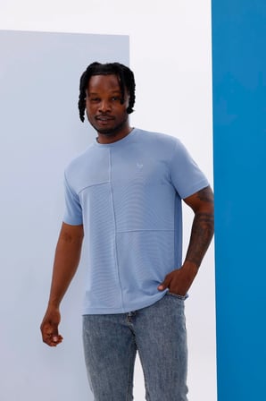 Erkek Mavi Oversize Bisiklet Yaka Normal ve Battal Beden T-Shirt - 172