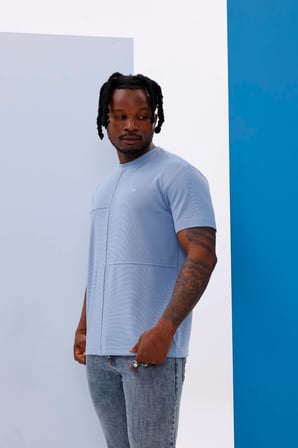 Erkek Mavi Oversize Bisiklet Yaka Normal ve Battal Beden T-Shirt - 172
