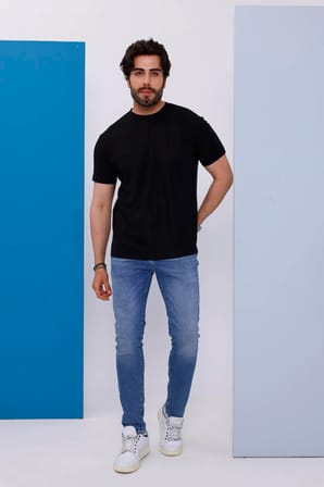 Erkek Siyah Oversize Bisiklet Yaka Normal ve Battal Beden T-Shirt - 172