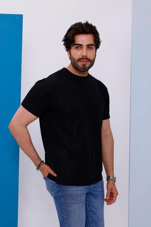 Erkek Siyah Oversize Bisiklet Yaka Normal ve Battal Beden T-Shirt - 172